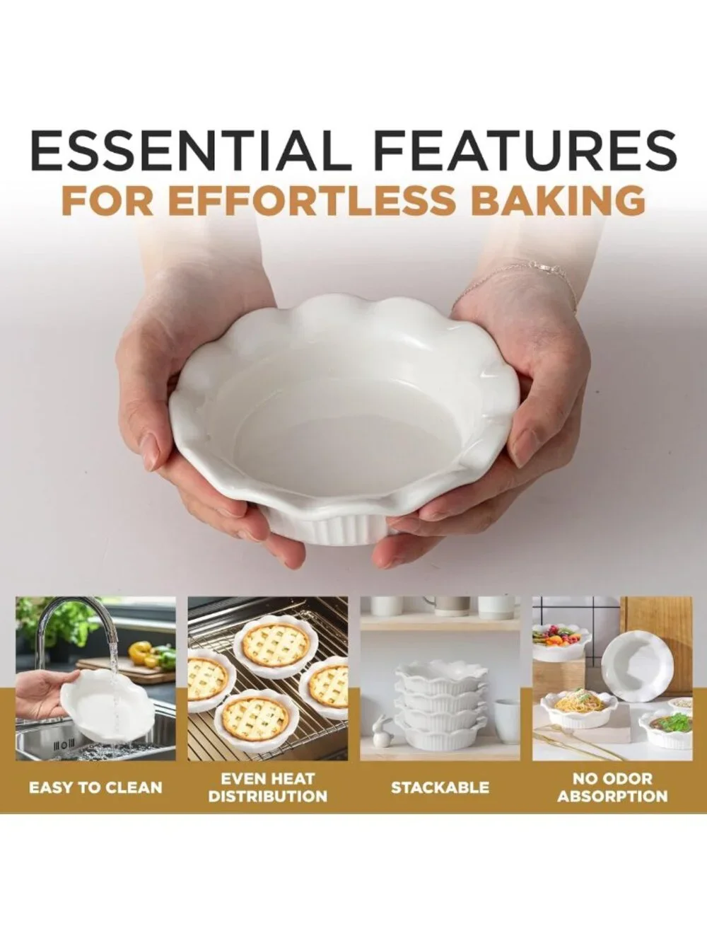 Set of 4 White Ceramic Mini Pie Pans - Perfect for Baking & Serving Desserts